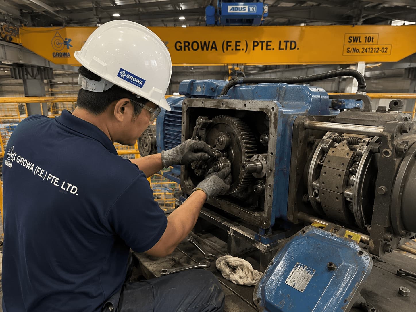 Overhead crane gearbox and brake servicing